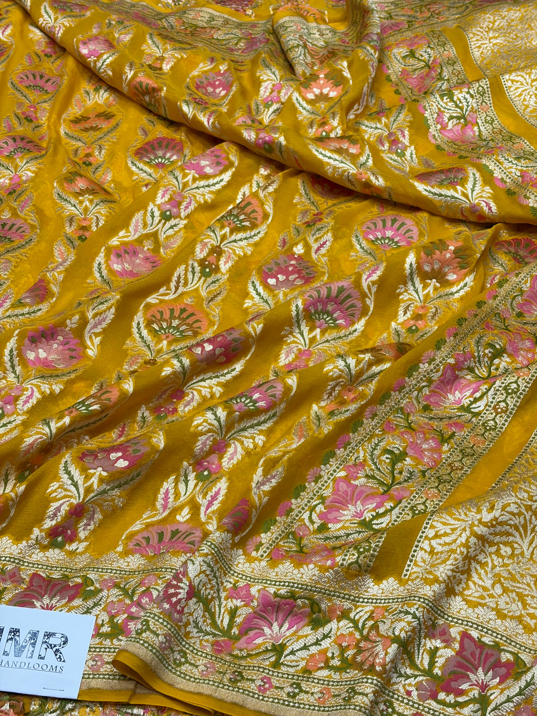 Yellow Pure Banarasi Chiffon Georgette Saree