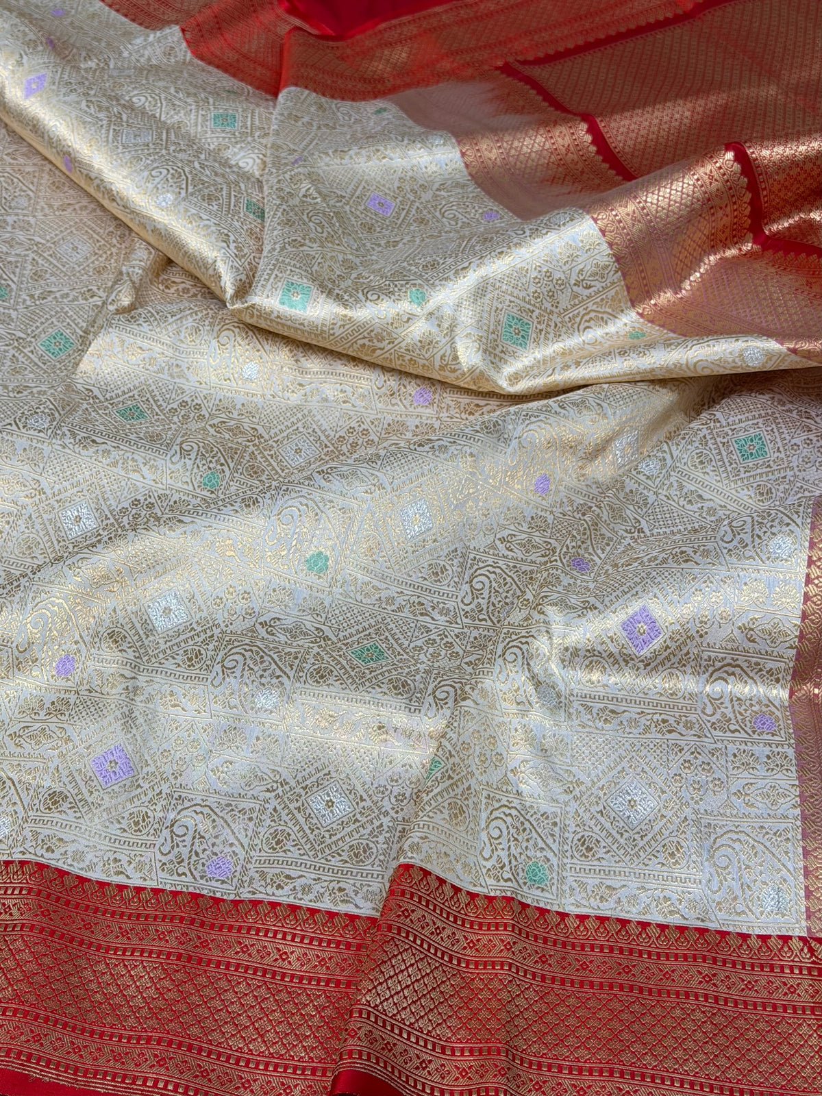 Ivory Banarasi Silk Brocade Saree with Satin Border