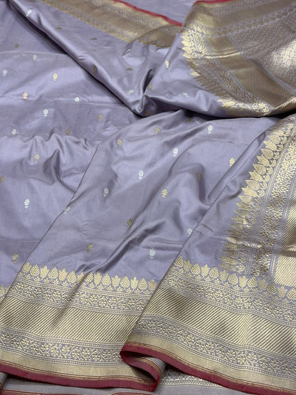 Dusty Lavender Handwoven Pure Banarasi Silk Saree