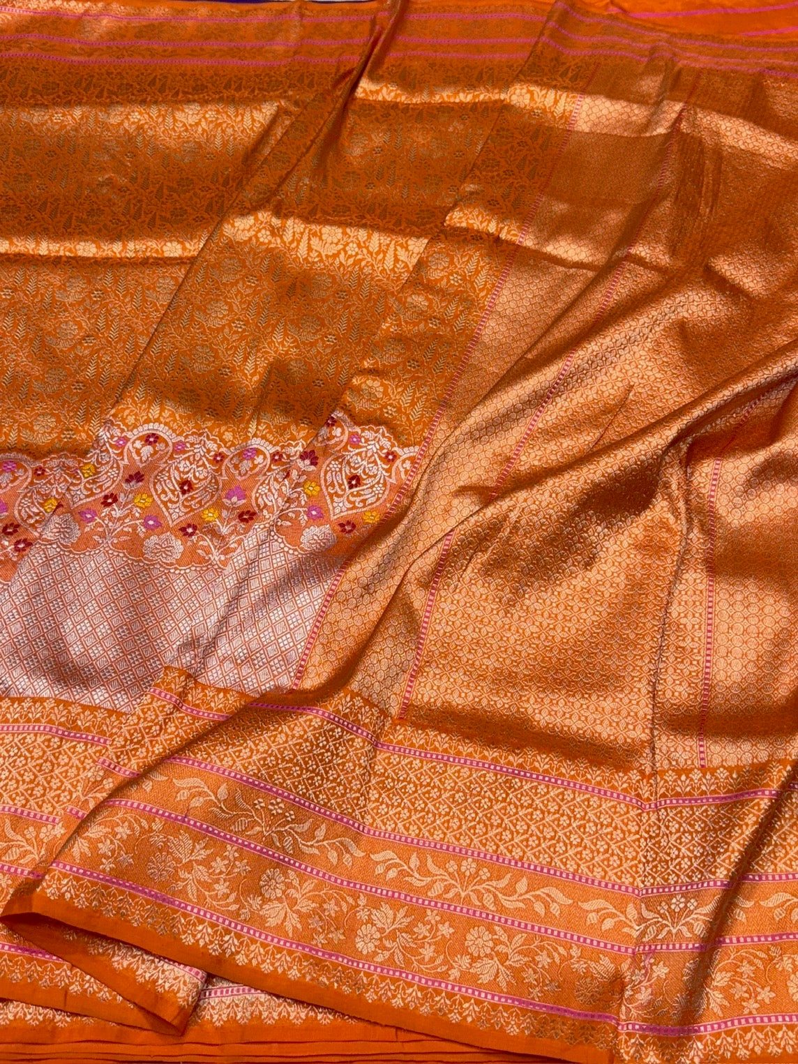Orange Handwoven Pure Banarasi Silk Saree