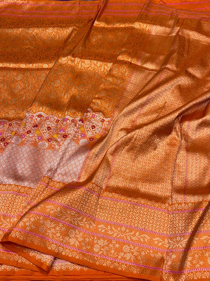 Orange Handwoven Pure Banarasi Silk Saree