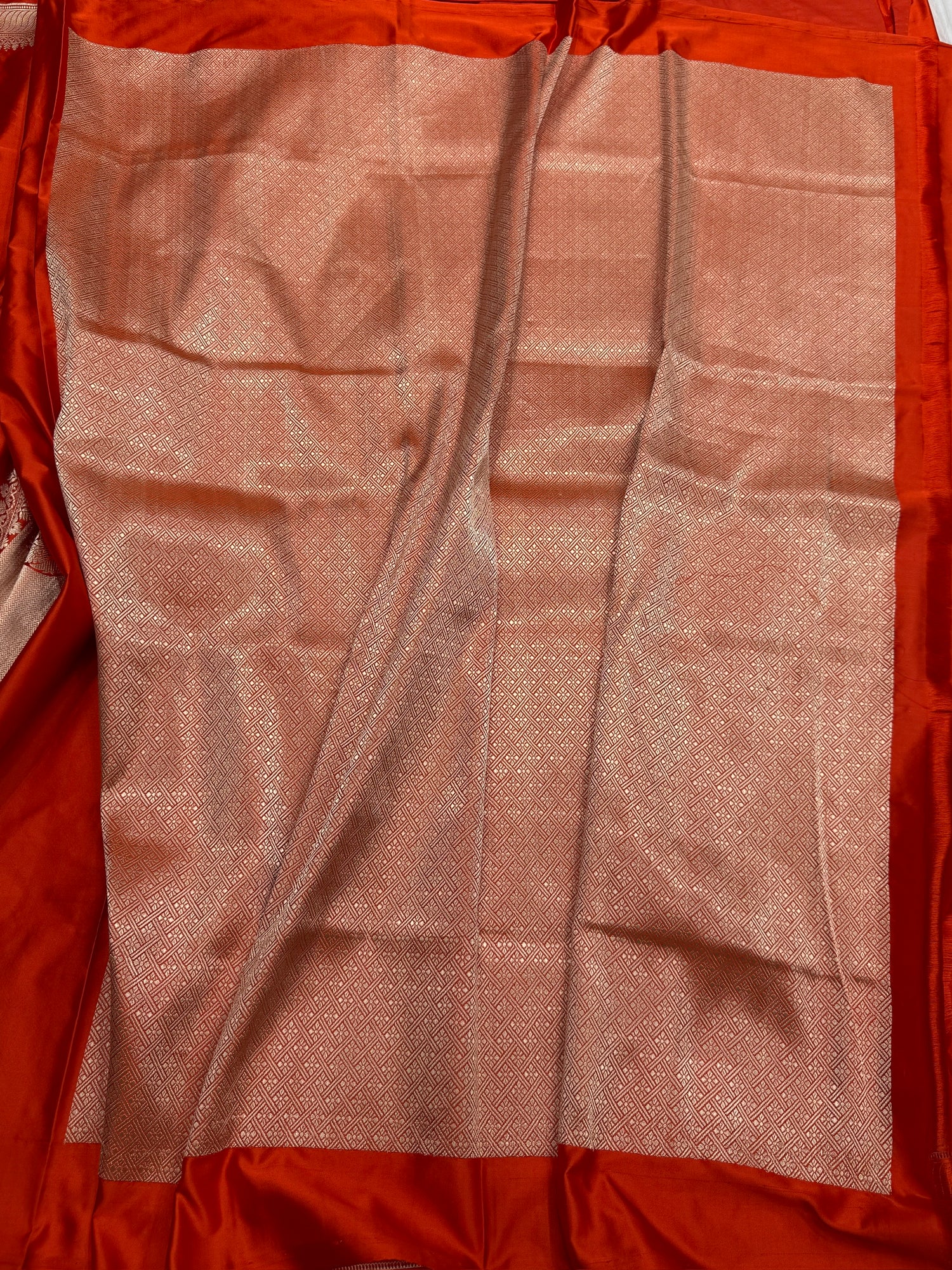 Orange Handwoven Banarasi Pure Mashru Satin Silk Saree