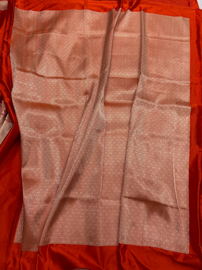 Orange Handwoven Banarasi Pure Mashru Satin Silk Saree