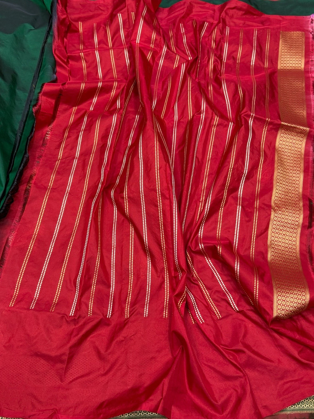 Bottle Green Handwoven Pure Banarasi Silk Saree – Kadwa Katan Mulberry Silk | Authentic Banaras Handloom