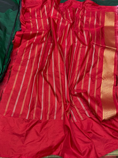 Bottle Green Handwoven Pure Banarasi Silk Saree – Kadwa Katan Mulberry Silk | Authentic Banaras Handloom
