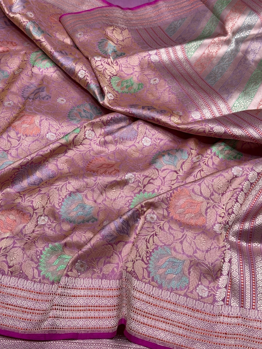 Pastel Pink Handwoven Pure Banarasi Satin Silk Brocade Saree