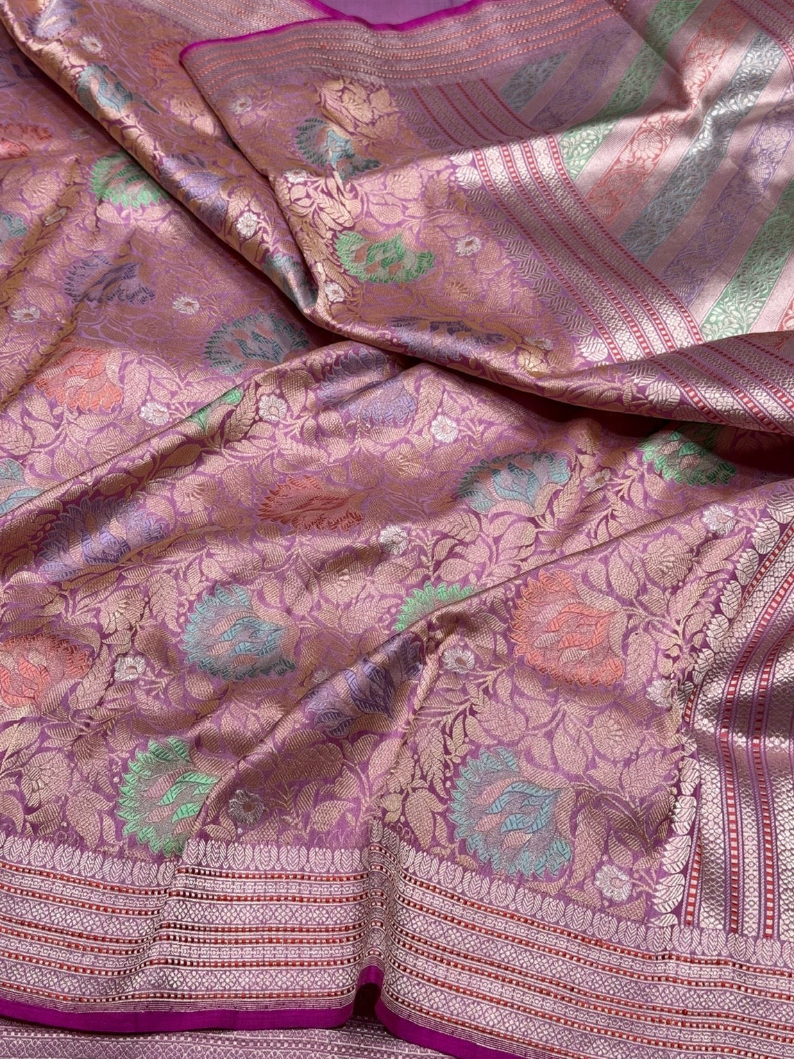 Pastel Pink Handwoven Pure Banarasi Satin Silk Brocade Saree