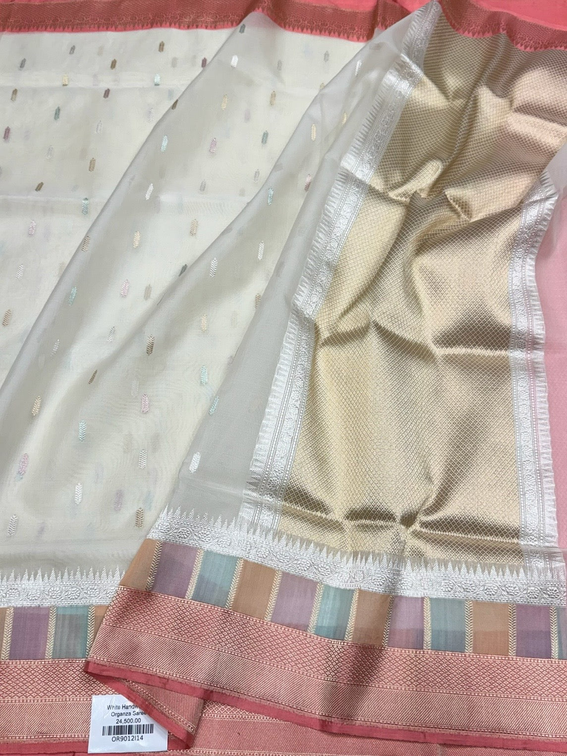 White Handwoven Pure Organza Silk Saree