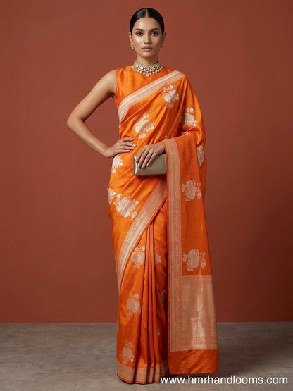 Orange Ektara Handwoven Pure Silk Banarasi Saree