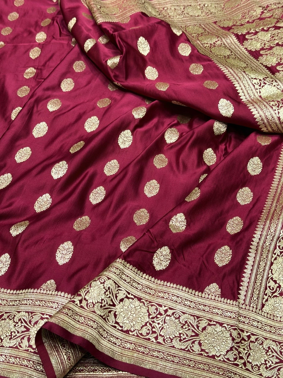 Maroon Handwoven Vintage Pure Banarasi Satin Silk Saree