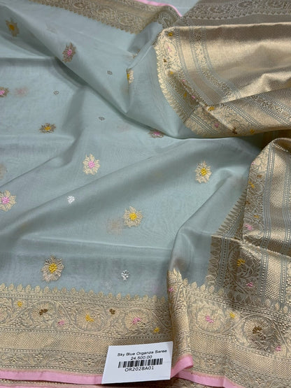 Sky Blue Handwoven Banarasi Pure Organza Silk Saree