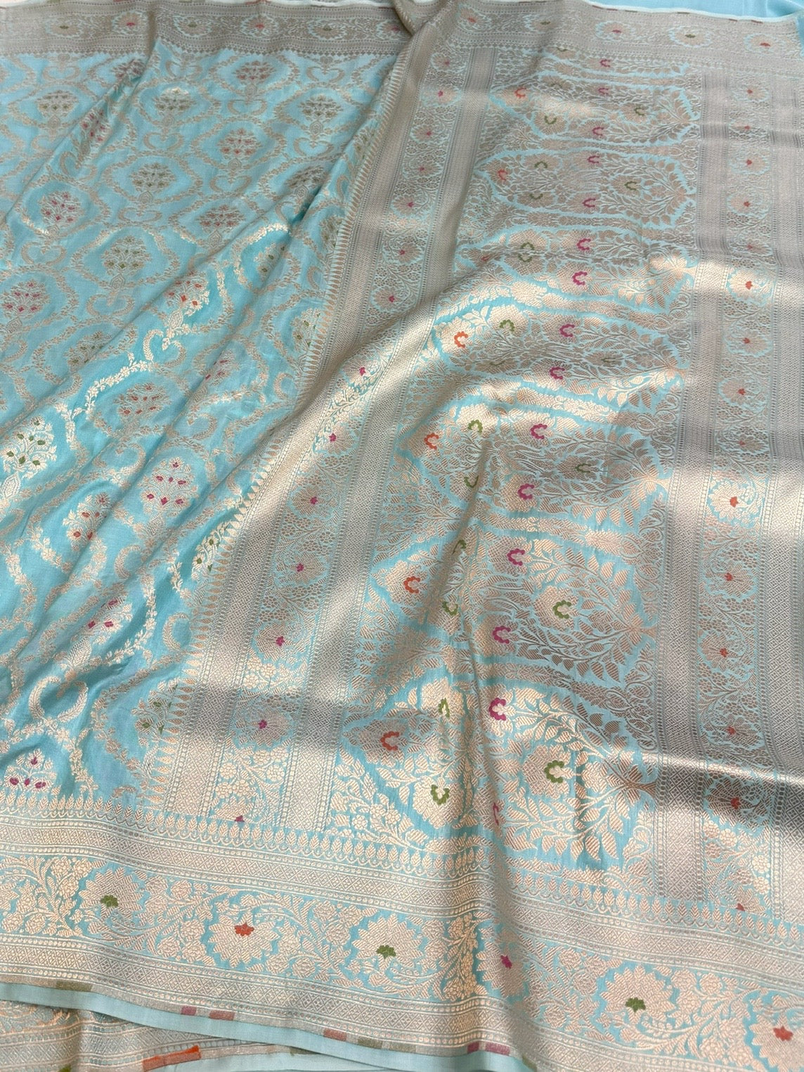 Sea Blue Banarasi Minakari Pure Katan Silk Saree