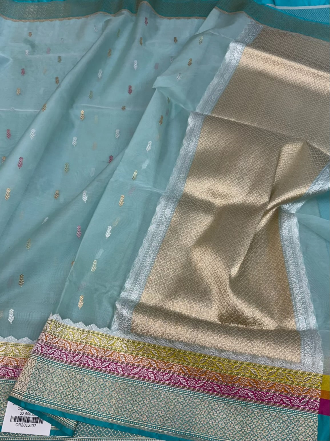 Sea Blue Handwoven Pure Banarasi Organza Silk Saree
