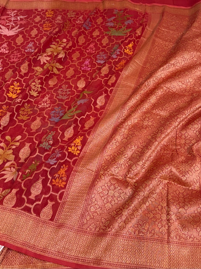 Red Pure Muslin Cotton Jamdani Saree