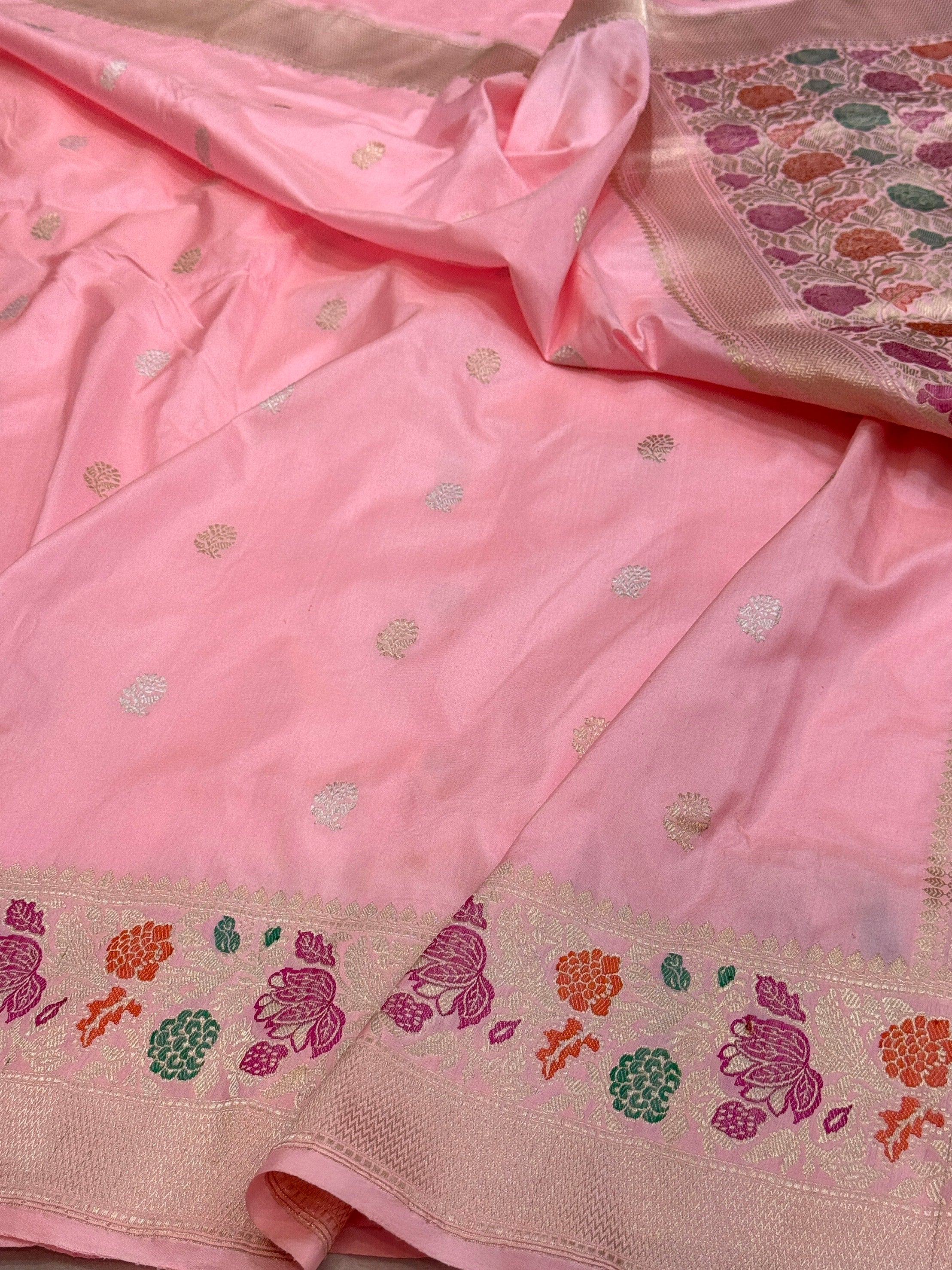 Baby Pink Handwoven Pure Banarasi Silk Saree
