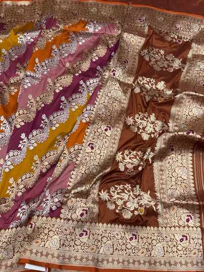 Brown Handwoven Pure Banarasi Rangkaat Silk Saree