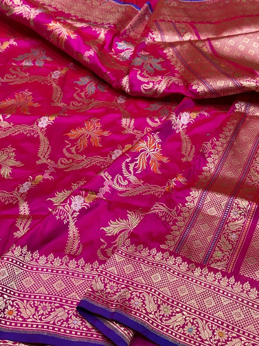 Rani Pink Handwoven Pure Banarasi Silk Saree