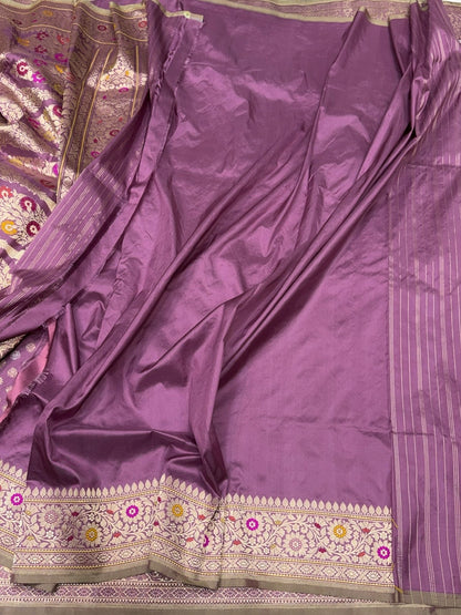 Plum Purple Handwoven Pure Banarasi Silk Saree