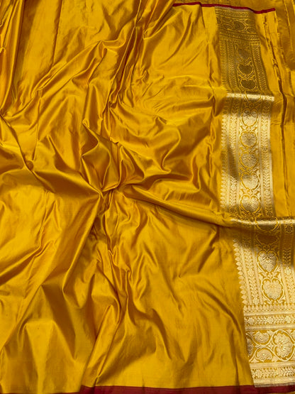 Yellow Handwoven Pure Banarasi Satin  Silk Saree