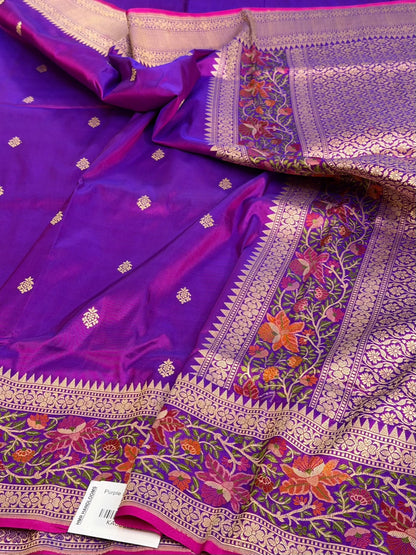 Purple Handwoven Pure Banarasi Satin Silk Saree