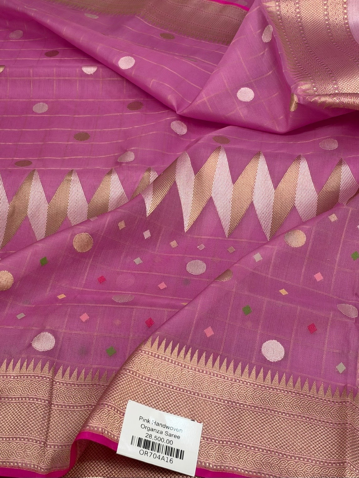 Gajiri Pink Handwoven Pure Banarasi Ektara Organza Silk Saree
