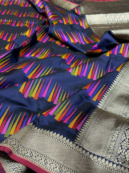 Navy Blue Handwoven Pure Banarasi Silk Saree