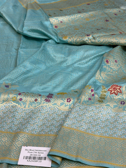 Sky Blue Handwoven Pure Banarasi Silk Saree
