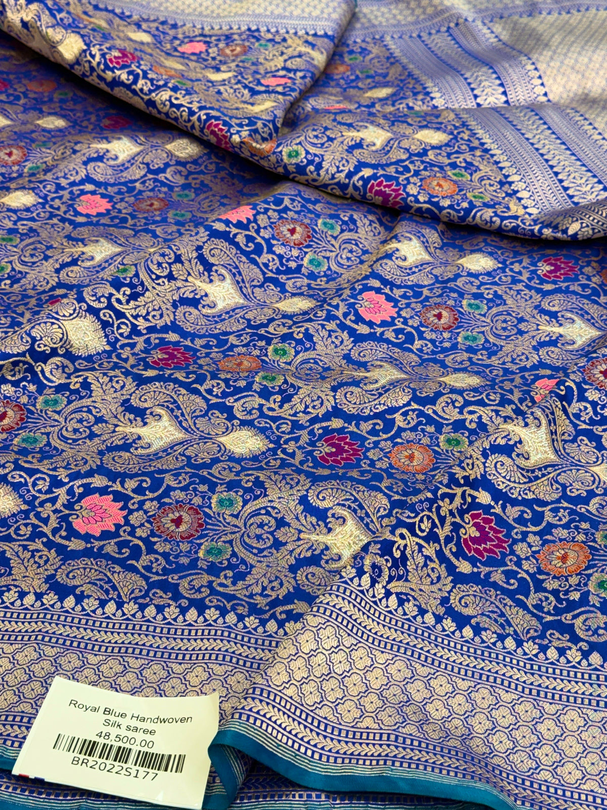 Royal Blue Handwoven Pure Katan Silk Banarasi Kimkhab  Brocade Saree
