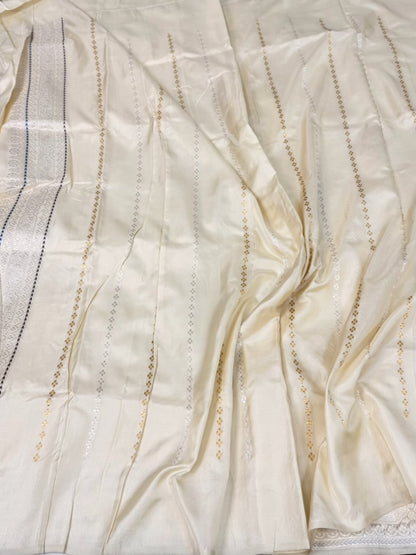 Ivory Handwoven Pure Banarasi Ektara Silk Saree