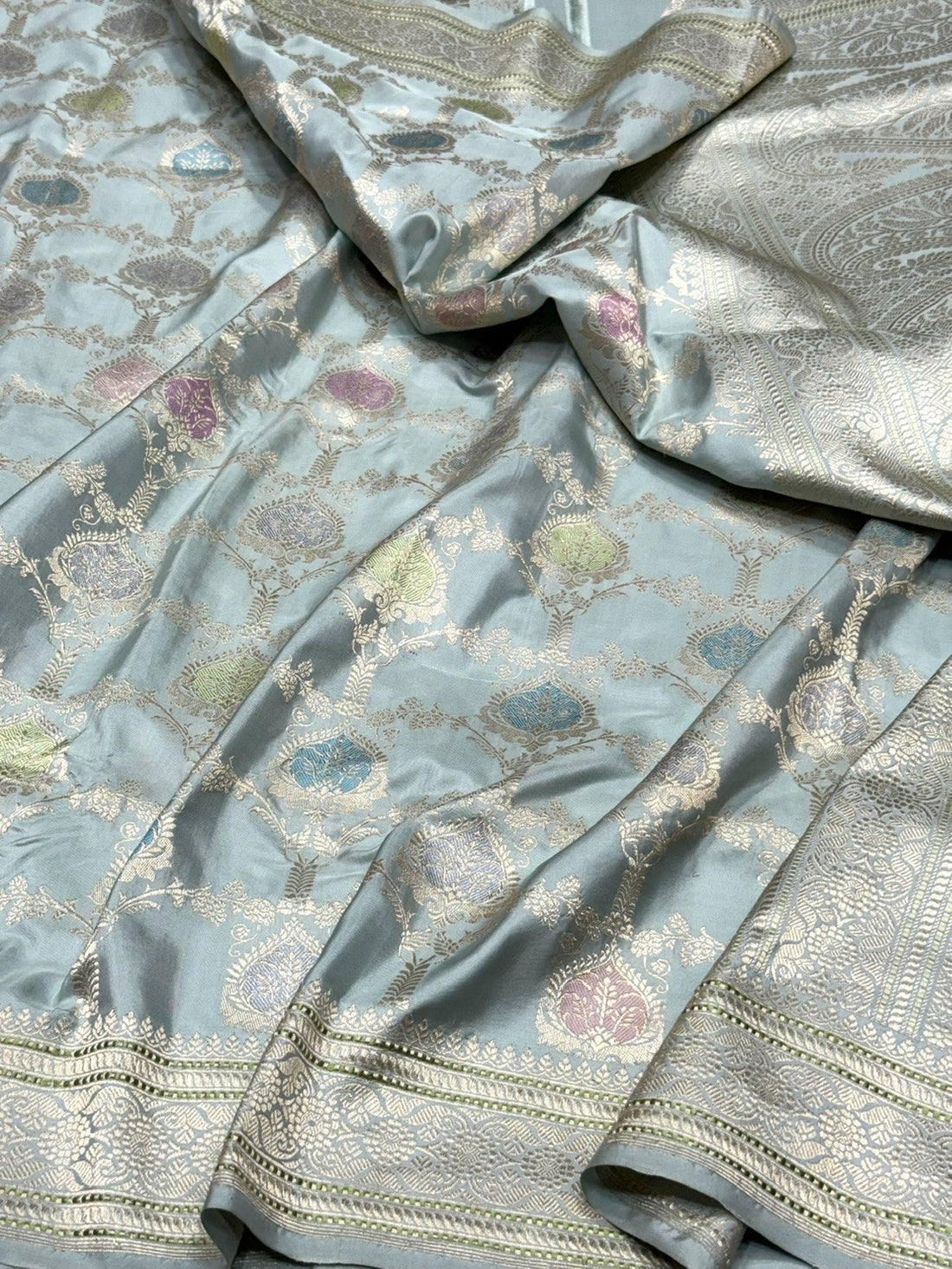 Powder Blue Handwoven Pure Banarasi Silk Saree