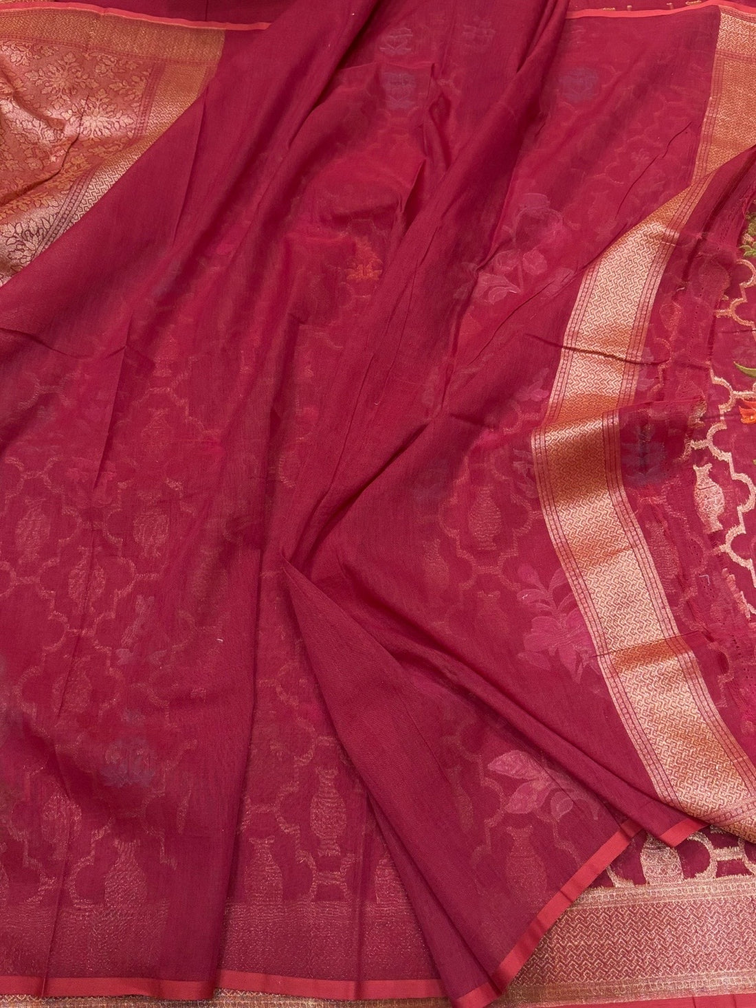 Red Banarasi Pure Muslin Cotton Jamdani Saree