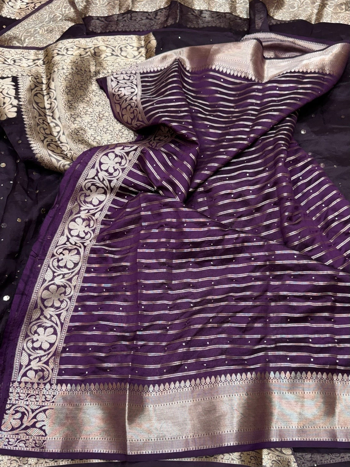 Wine Pure Banarasi Organza Silk Saree