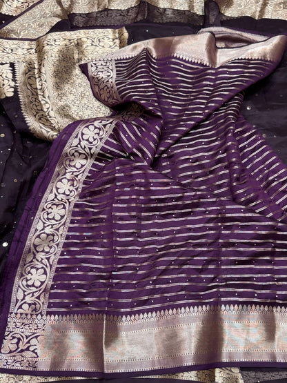 Wine Pure Banarasi Organza Silk Saree