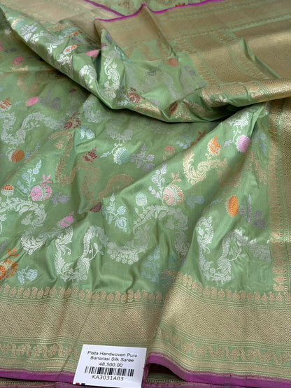 Pista Green Handwoven Banarasi Pure Katan Silk  Saree