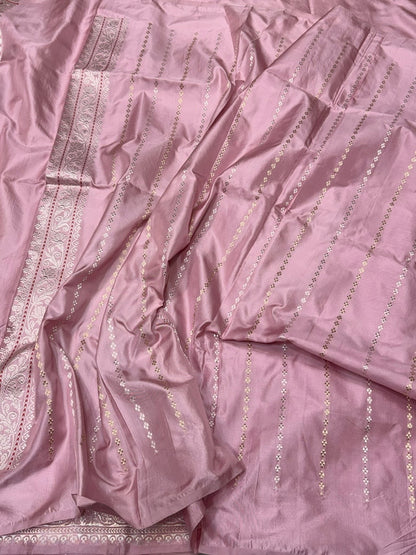 Powder Pink Handwoven Pure Banarasi Ektara Silk Saree
