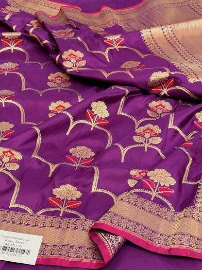Purple Handwoven Pure Banarasi Katan Silk Saree