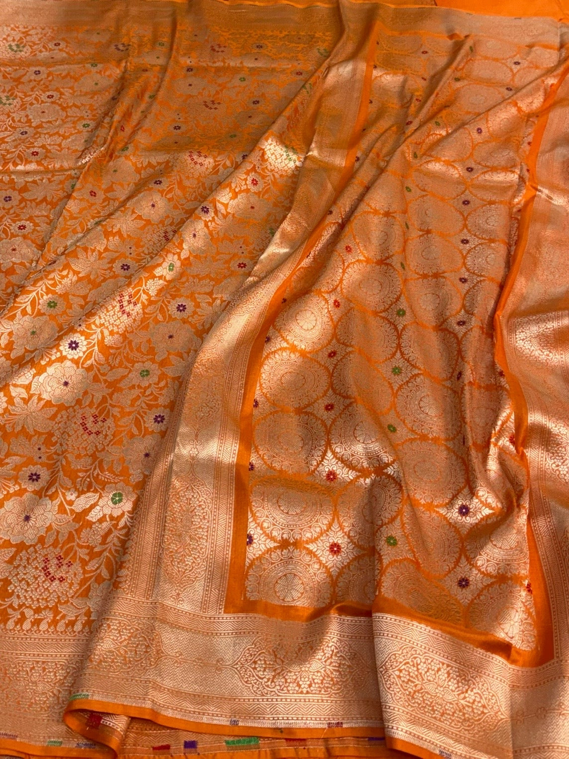 Orange Minakari Banarasi Pure Katan Silk Brocade Saree