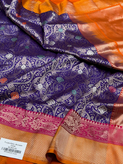 Purple Handwoven Banarasi Pure Silk Brocade Saree