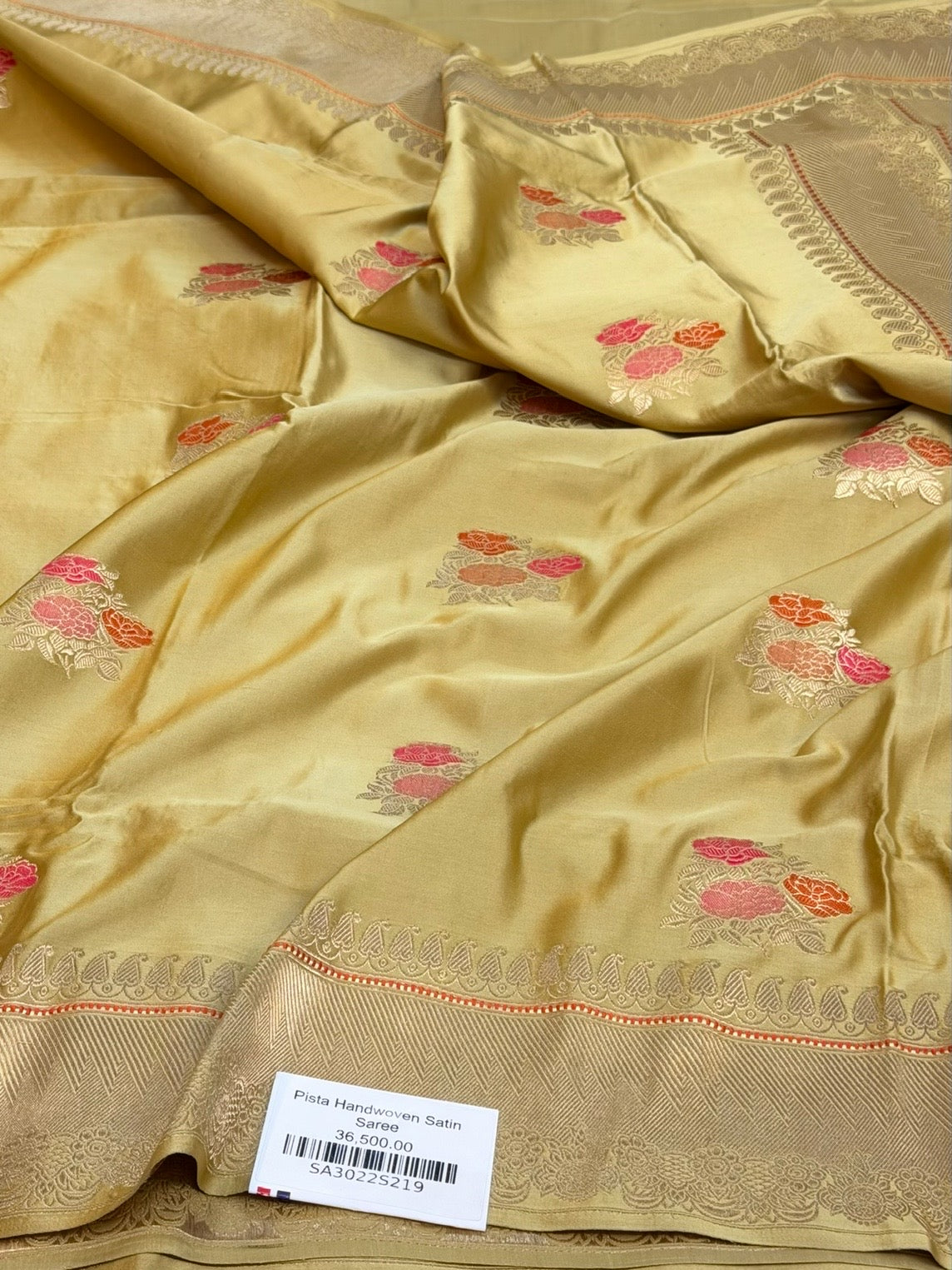 Pista Handwoven Pure Banarasi Satin Silk Saree