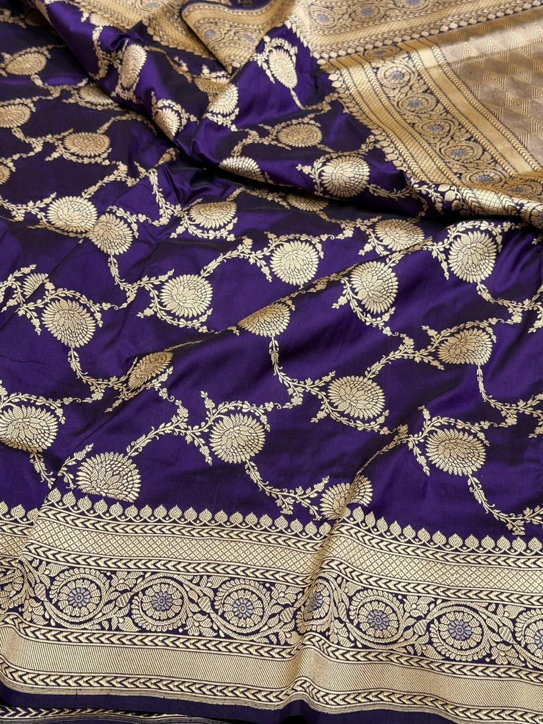 Purple Handwoven Pure Banarasi Silk Saree – Kadwa Weave in 100% Katan Mulberry Silk