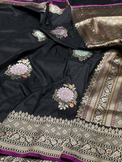 Black Handwoven Pure Silk Banarasi Saree