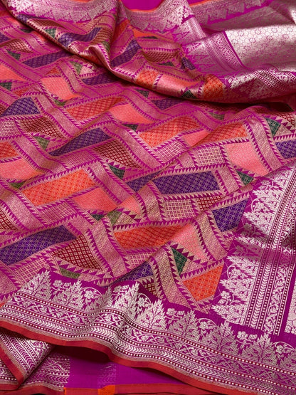 Rani Pink Handwoven Pure Banarasi Kimkhab Silk Brocade Saree – Luxury Banarasi Brocade