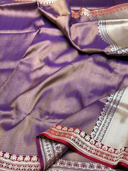 Purple Handwoven Pure Banarasi Brocade Saree