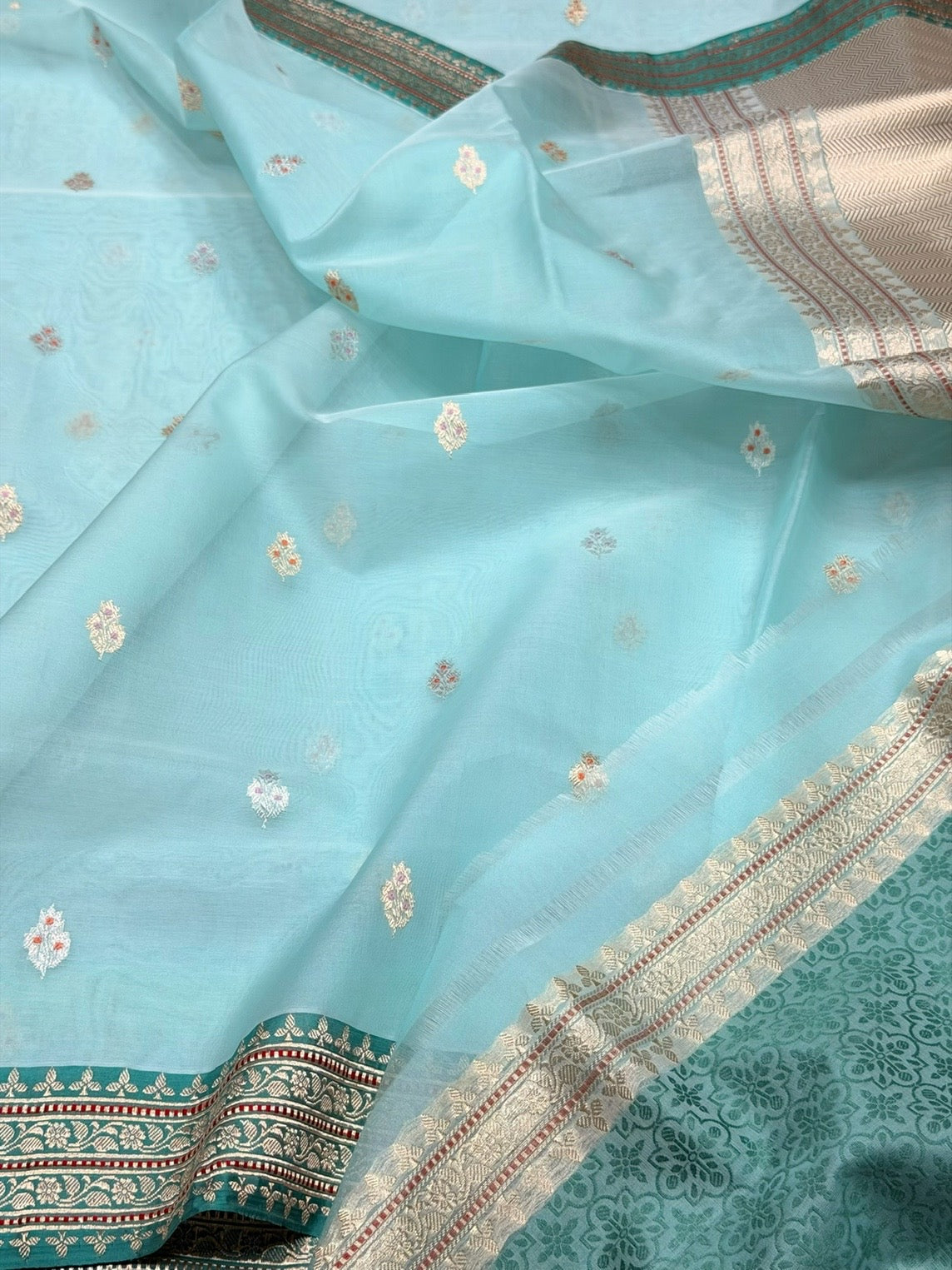 Sky Blue Handwoven Pure Organza Silk Saree