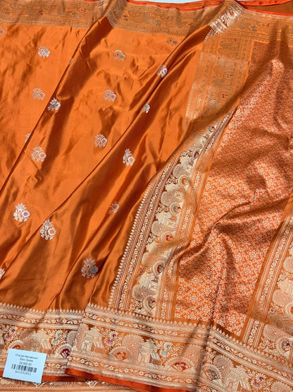 Orange Handwoven Pure Banarasi Satin Silk Saree