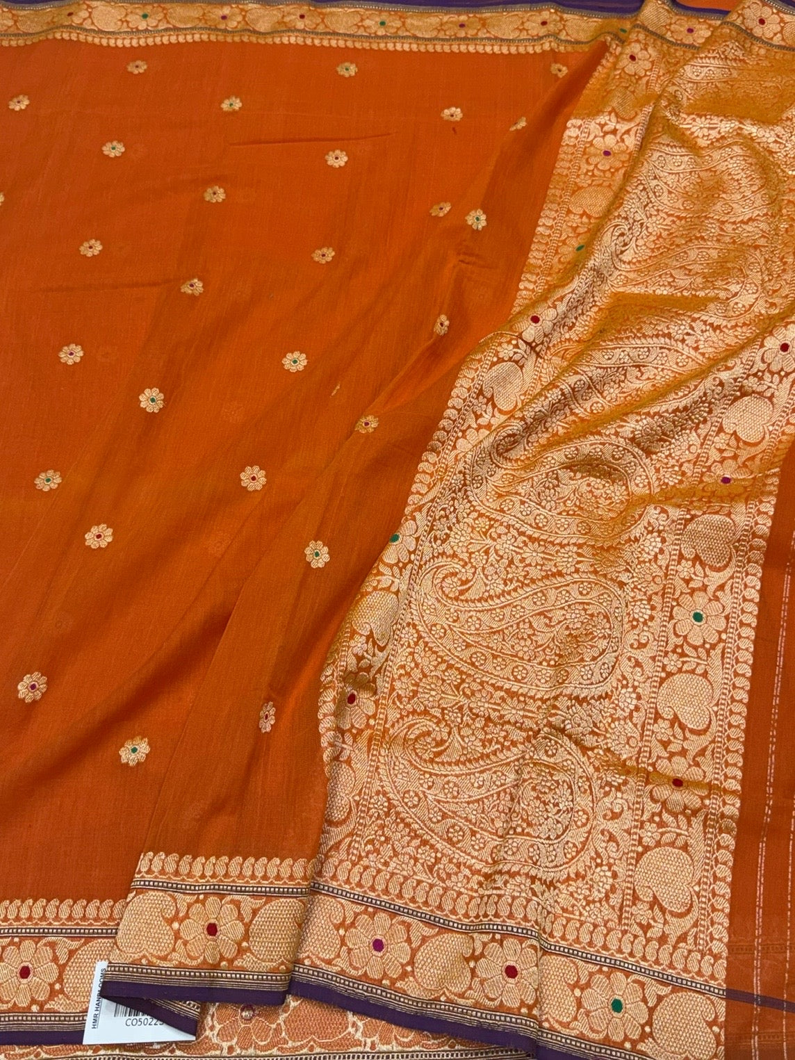 Orange Handwoven Banarasi Pure Cotton Saree ￼