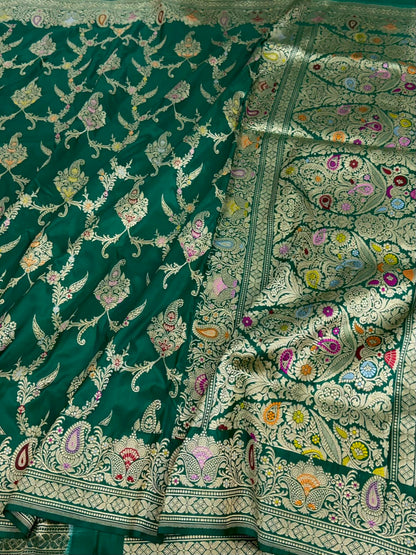 Emerald Green Handwoven Pure Katan Silk Banarasi Saree