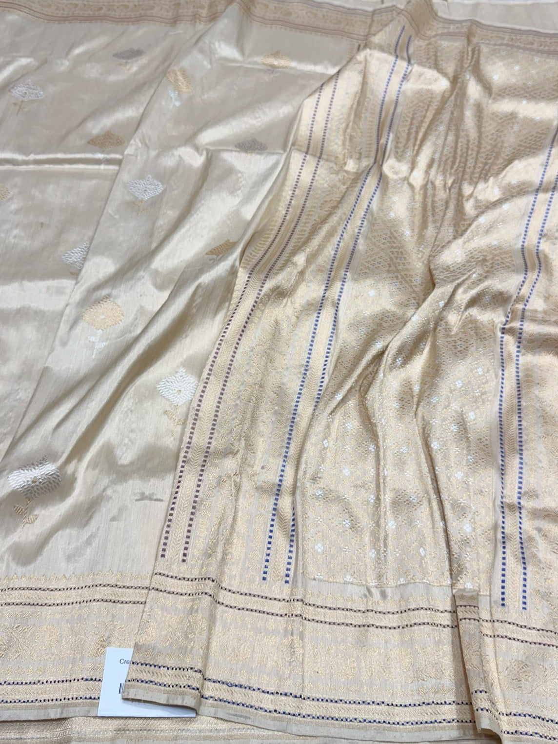 Cream Handwoven Pure Banarasi Tissue Silk Saree