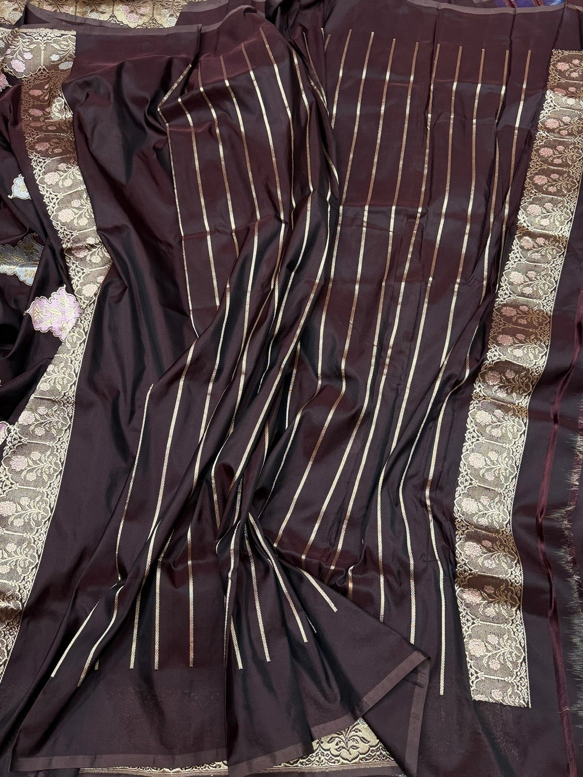 Coffee Brown Handwoven Pure Banarasi Silk Saree – Kadwa Weave, Pure Katan-Mulberry Silk