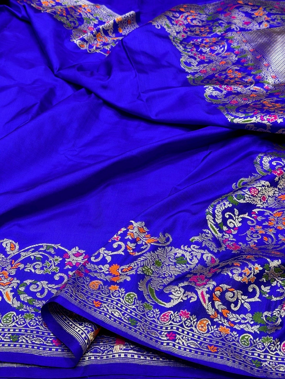 Royal Blue Pure Banarasi Katan Silk Saree – Handwoven Kadwa Booti